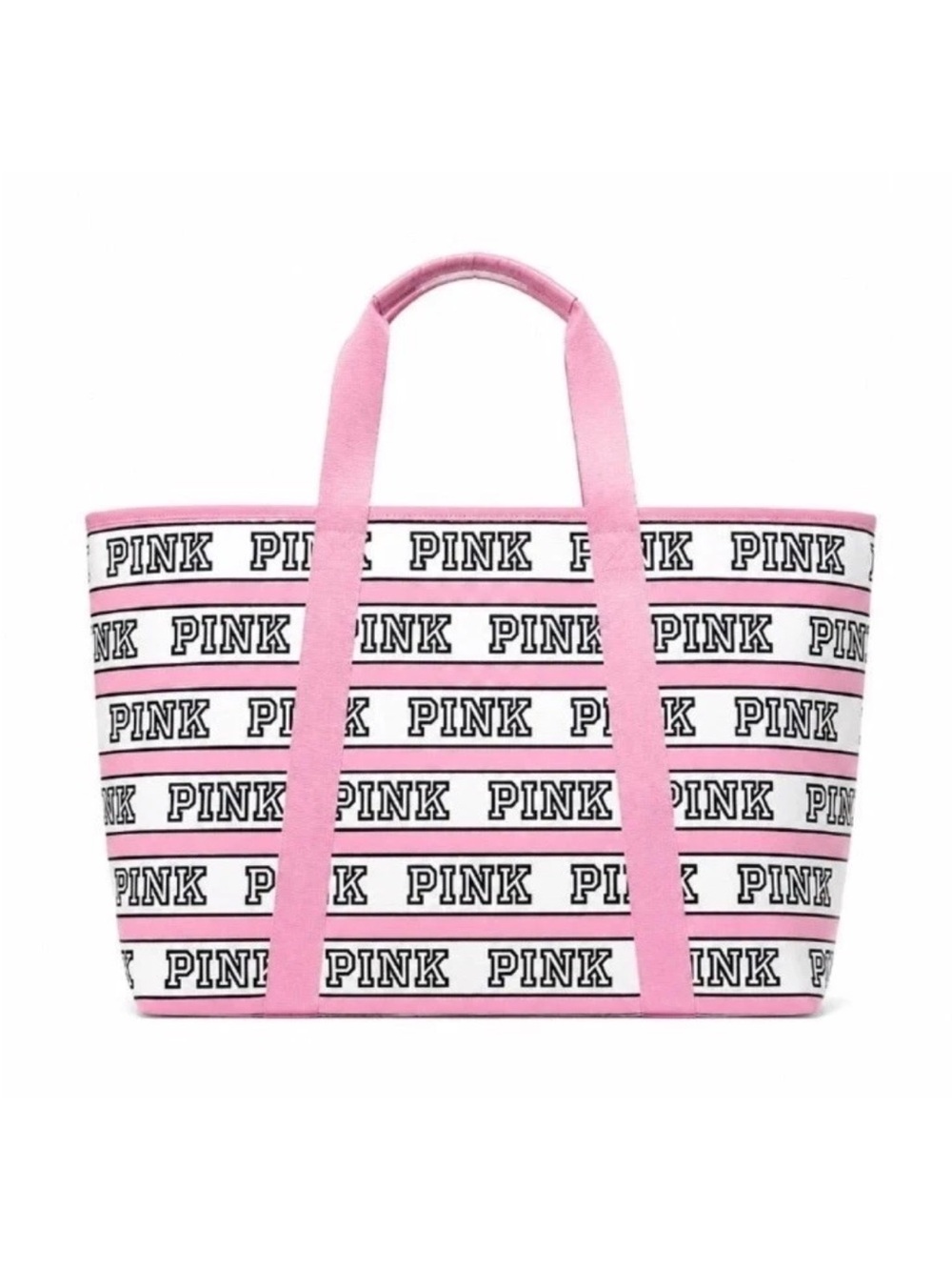 Victoria’s Secret PINK Canvas Tote Bag Stripe Logo Zip Large